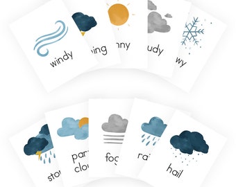 Weather Flashcards and Activities - Earth Science - Weather Cards - Montessori - Preschool - Kindergarten - Curriculum - Printable Lessons