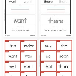 May include: A printable worksheet for practicing sight words. The worksheet features the words "want", "there", "too", "under", "say", "she", "want", "was", "so", "soon", "well", "went", "that", "there", "what", "white", "they", and "this".