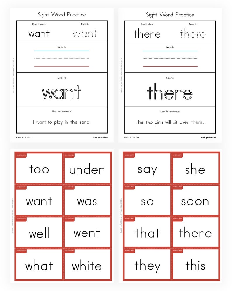 May include: A printable worksheet for practicing sight words. The worksheet features the words "want", "there", "too", "under", "say", "she", "want", "was", "so", "soon", "well", "went", "that", "there", "what", "white", "they", and "this".