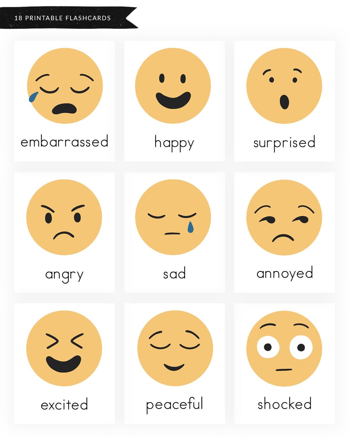 Emotions Emoji Printable Flashcards Instant Download Emotions Classroom  Flashcards Pre-k Flash Cards 