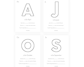 Alphabet Months Printable Worksheets - Letter Recognition - Months - Letters - Preschool - Kindergarten