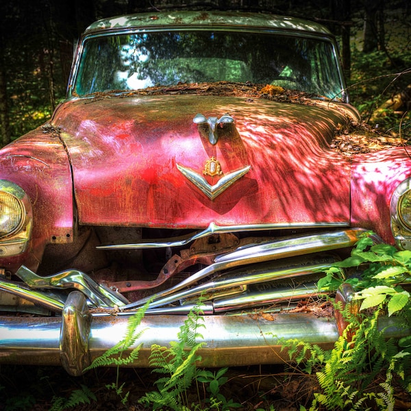 Cherry Red 1954 Chrysler New Yorker In The Woods, Photo Print, 2021