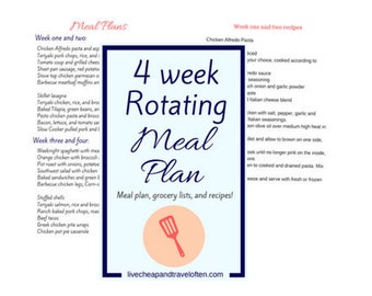 4 Week Rotating Meal Plan | Etsy