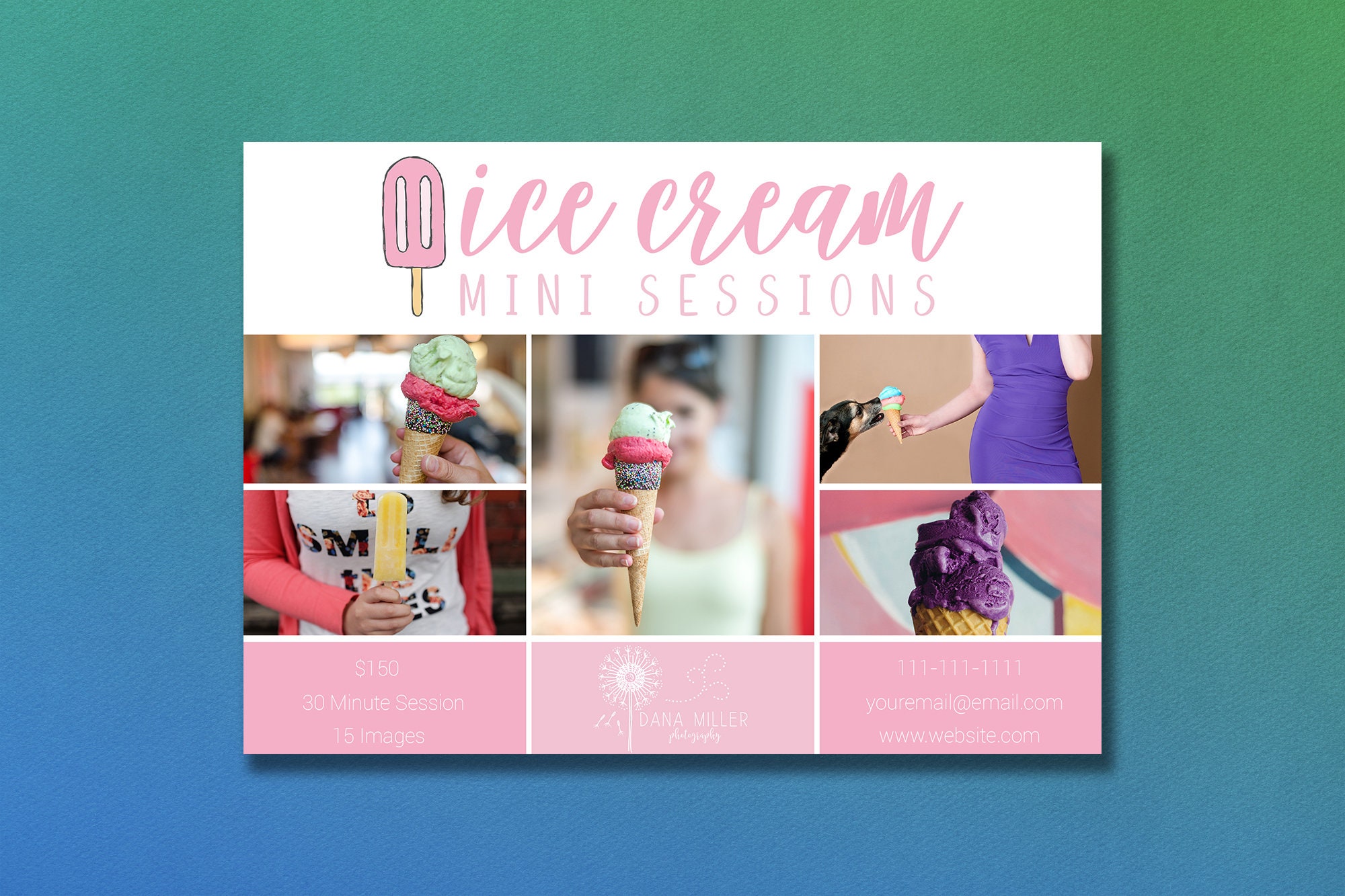 Photoshop Template | Ice Cream Mini Session Template | Photography Template | Mini Session Template | Marketing Template | Marketing Board