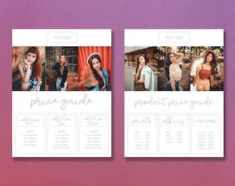 Photography Pricing Template | Photography Price Sheet Template | Price List | Photography Price Template | Photography Price Guide