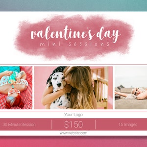 Watercolor Photoshop Template | Valentine&#39;s Day Mini Session Template | Valentine&#39;s Day Template | Photography Template | Valentine&#39;s Minis