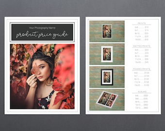 Photography Pricing Template | Photography Price Sheet Template | Photography Price Guide | Price List Template | Photography Pricing Guide