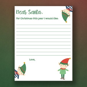 Letter To Santa | Santa Letter | Elf Stationary | Christmas Wish List | Christmas Stationary | Note To Santa | Christmas Letter | Elf