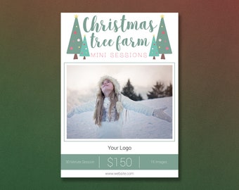 Plantilla de Photoshop / Plantilla de minisesión de granja con árboles de Navidad / Plantilla de Navidad / Minisesiones de granja con árboles de Navidad / Plantilla de marketing