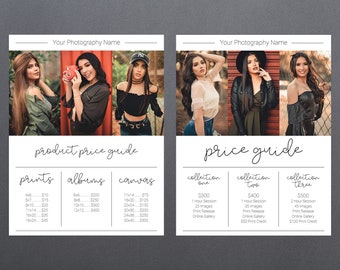 Photography Pricing Template | Photography Price Sheet Template | Photography Price Guide | Price List Template | Photography Pricing Guide