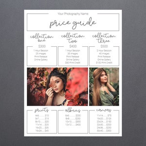 Photography Pricing Template | Photography Price Sheet Template | Photography Price Guide | Price List Template | Photography Pricing Guide