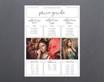 Photography Pricing Template | Photography Price Sheet Template | Photography Price Guide | Price List Template | Photography Pricing Guide