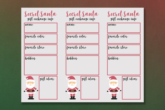 secret santa cards printable