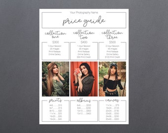 Photography Pricing Template | Photography Price Sheet Template | Photography Price Guide | Price List Template | Photography Pricing Guide