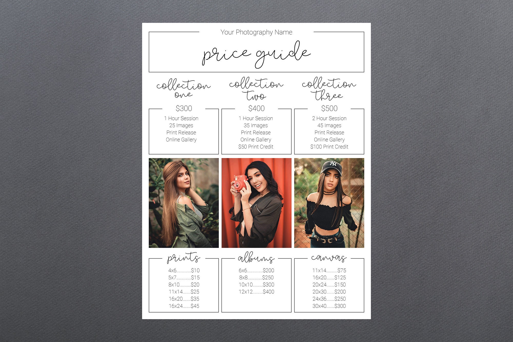 Photography Pricing Template Photography Price Sheet Template