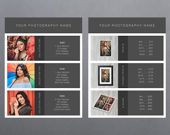 Modèle de feuille de prix | Modèle de feuille de prix de photographie | Guide des prix de la photographie | Modèle de liste de prix | Guide des tarifs de la photographie | PSD