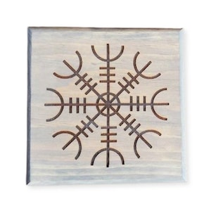 Aegishjalmr - The Helm of Awe - Norse Viking Wooden Sign - Wall Decor, Norse Decor, Viking Decor - Icelandic Stave - Viking Symbol