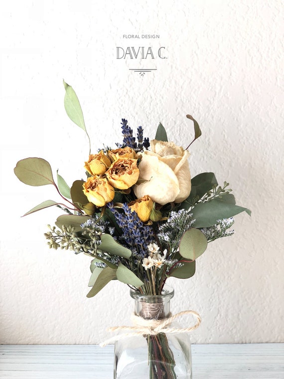 Séchées Fleur Table Avec Vase En Verre Pour La Valentin Maisonbureauévénementmariage Jaunesaintlavandebouquetcadeauamourmeilleur Amisurprise