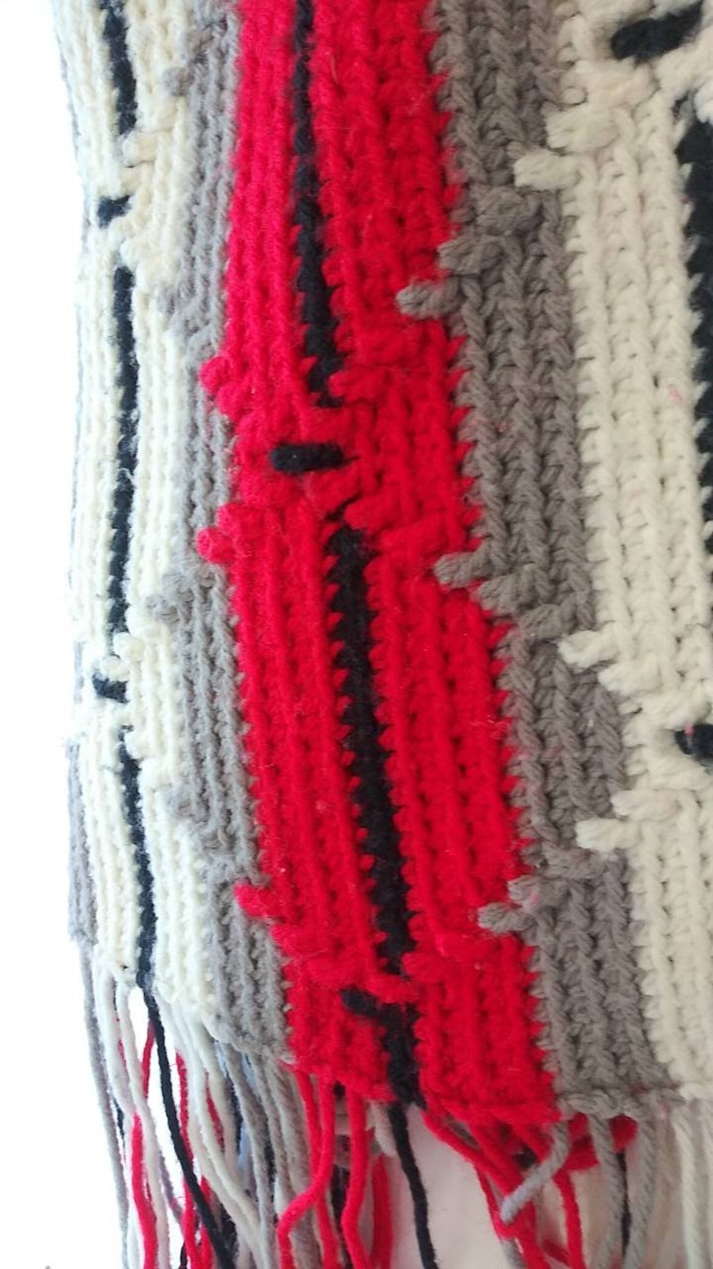 Vintage Crochet Blanket Red Black and White stripe