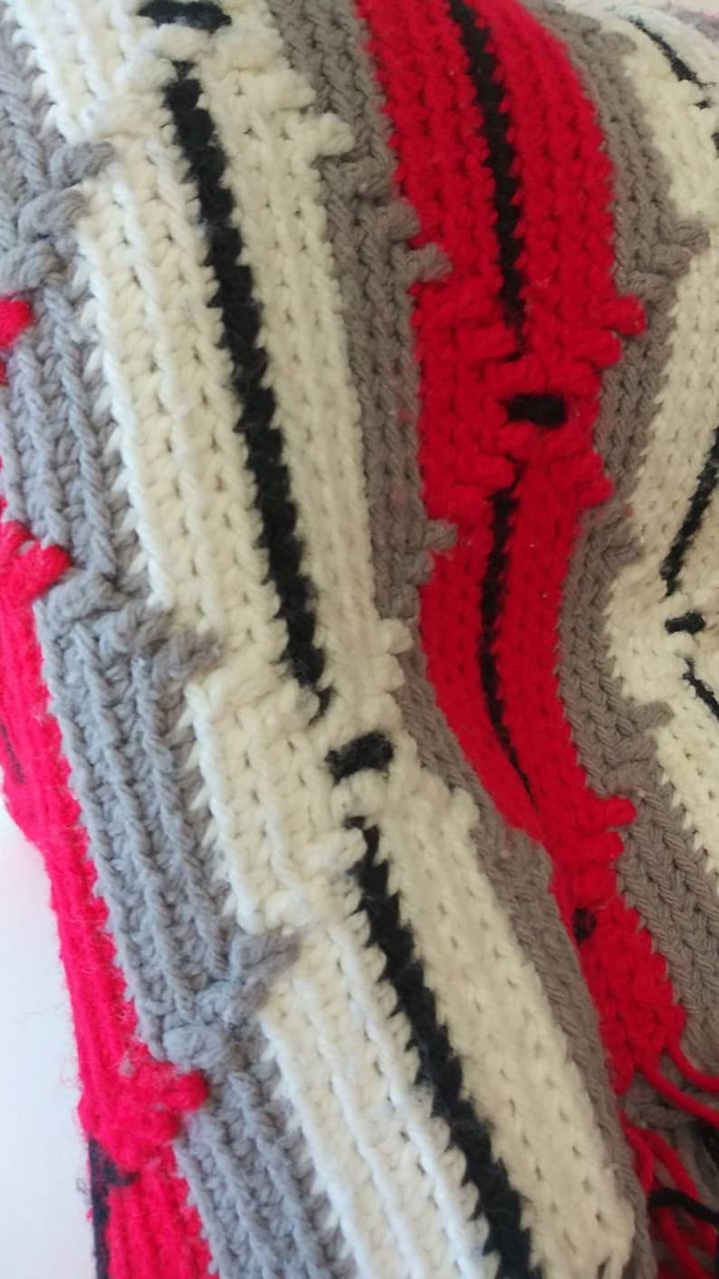 Vintage Crochet Blanket Red Black and White stripe