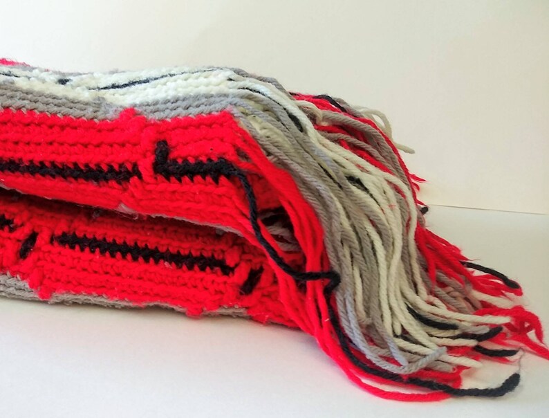 Vintage Crochet Blanket Red Black and White stripe