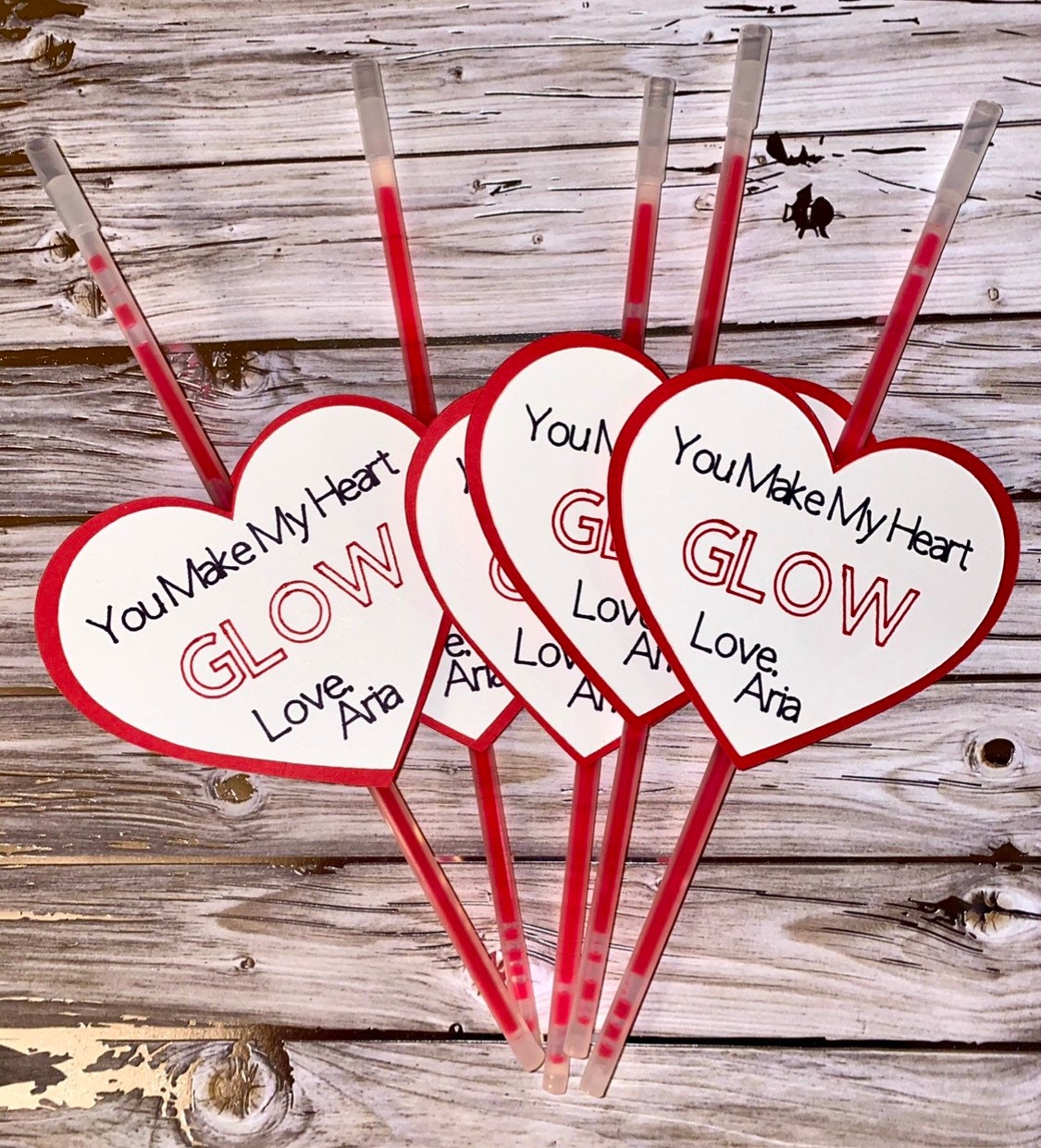 Personalized Glow Valentines, Glow Stick Valentines, Heart Valentines ...