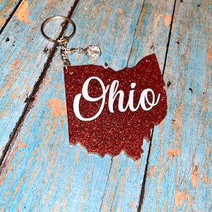 Ohio Keychain - red glitter