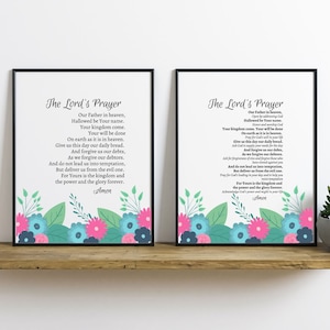 The Lord&#39;s Prayer Floral Two Versions Printable Digital Wall Art Instant Download