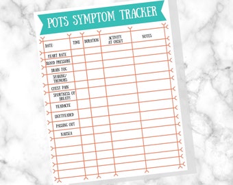 POTS Dysautonomia Symptom Tracker Printable Instant Download