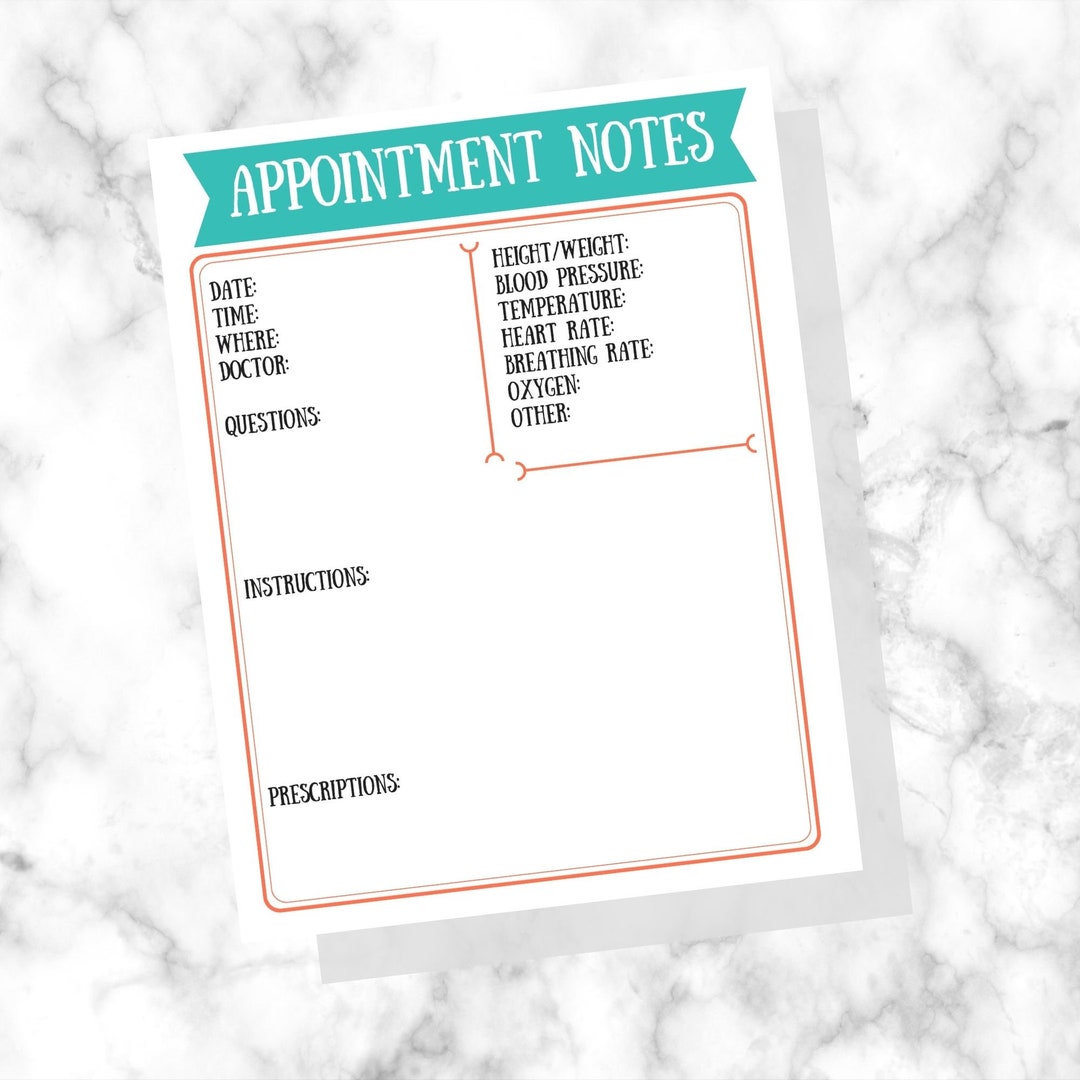 Medical Appointment Notes Tracker Printable Instant Download - Etsy