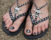 Skull Flip Flops - Harley skull and crossbones