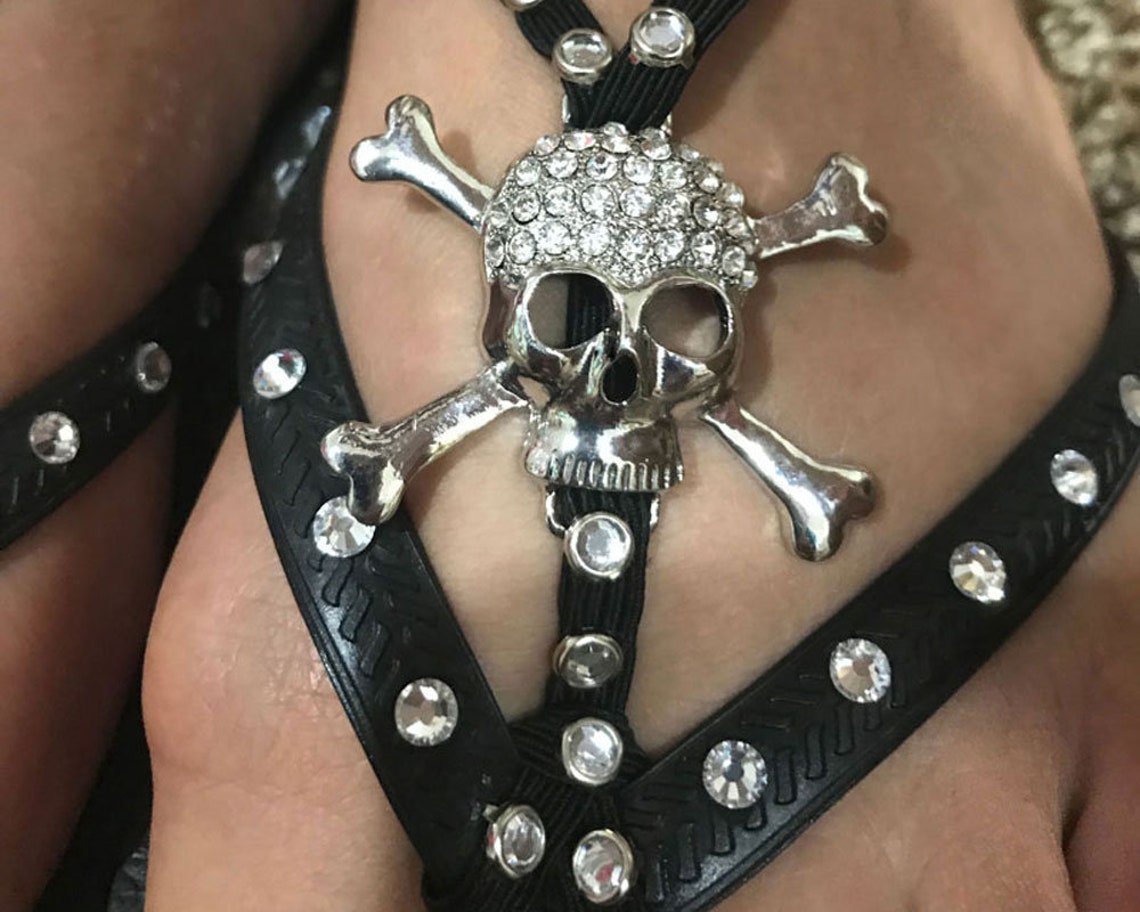 crystal skull flip flops