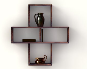 Wall shelf Bookcase "Raute schmal" made of walnut tree (pictured) or other types of wood NEW