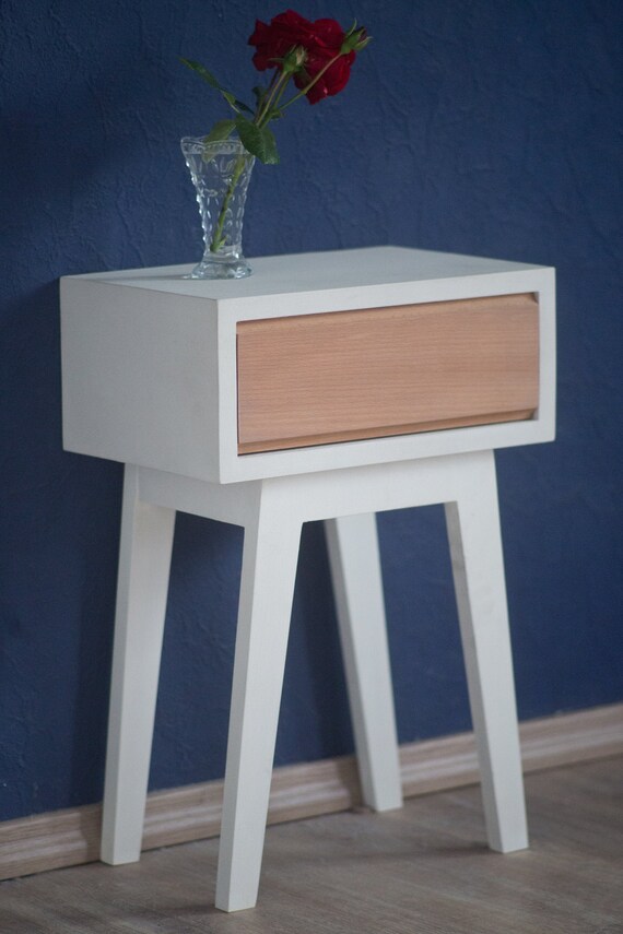Design Dresser Bedside Table Beech White Small With Drawer Etsy