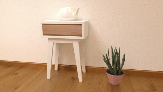 Design Dresser Bedside Table Beech White Small With Drawer Etsy