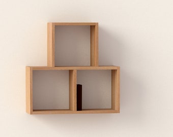 Wall shelf Bookcase "Triangle" made of beech (pictured) or other types of wood NEW