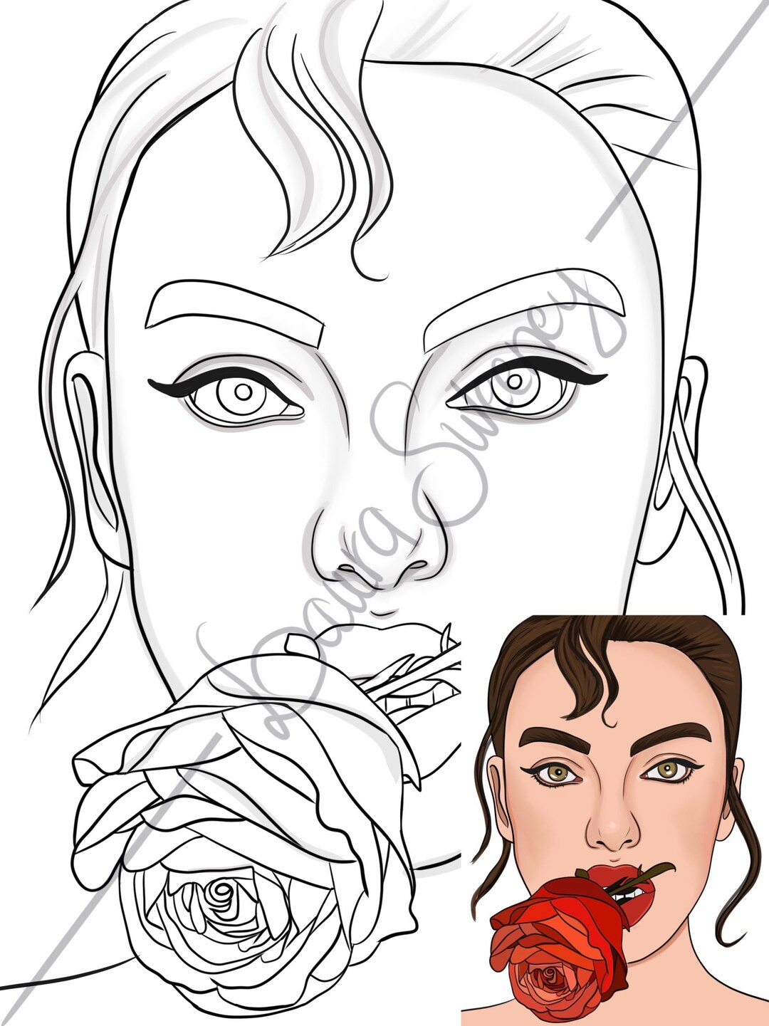 Printable Coloring Pages Pretty Girls and Flowers Digital - Etsy
