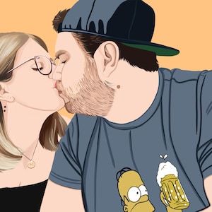 Niestandardowy portret z kreskówki ze zdjęcia – ręcznie rysowany cyfrowy do pobrania – ilustracja dla pary, rodziny, zwierzaka, prezentu – 16x20