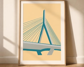 Minimalistisk Zakimbron Boston digital konst – Utskrivbar väggdekoration | Högupplöst JPEG | Boston landmärke direktnedladdning