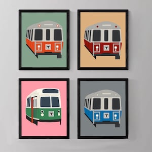 Boston Subway Art | MBTA Train Painting Set | Green Line, Orange Line, Red Line, Blue Line | Boston T Wall Art | Digital Download