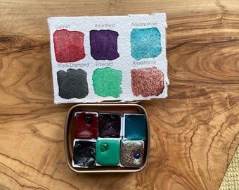 The BIRTHSTONE PALETTE: 6 Artisanal Watercolors in a Tin, Handmade with Love and Honey in Burlington Vermont