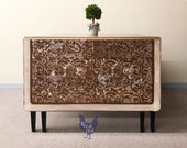 Eight-Legged Drop-Leaf Table, 7 39 Feet Long, Stenciled Pattern on Top, Six Chairs with Copper Paint and French Rooster Upholstery Pattern