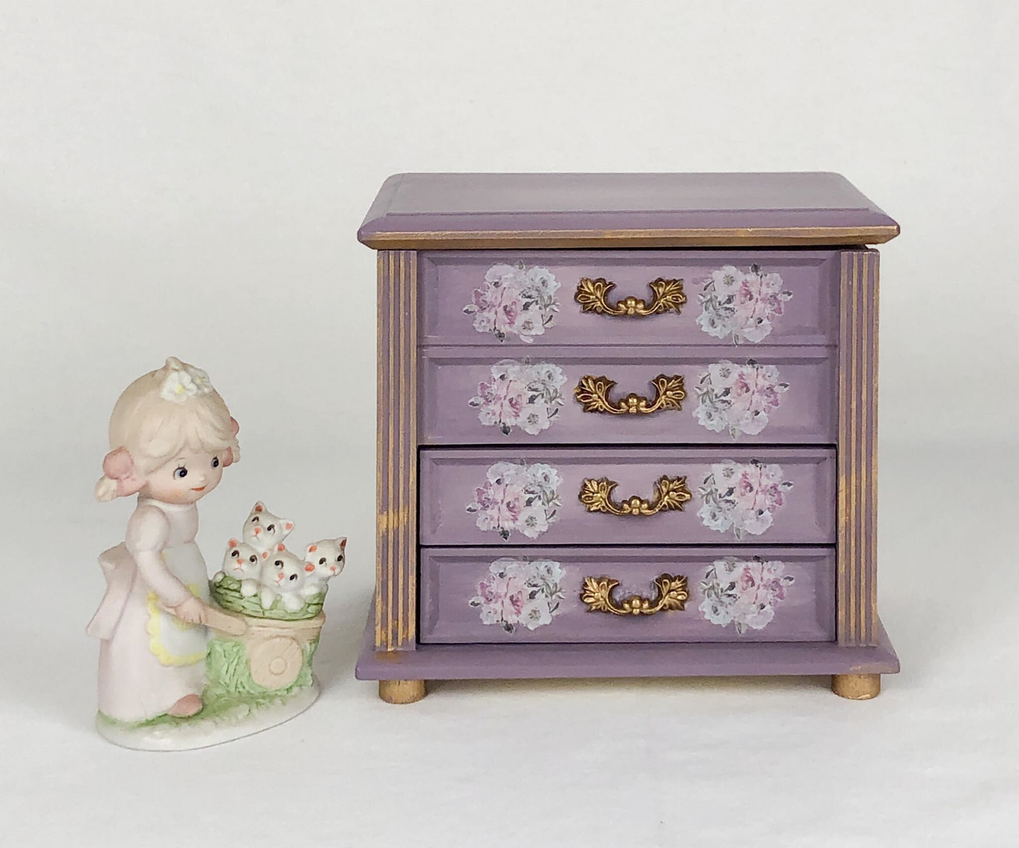 Vintage Music Box Hand painted Soft Purple with Gold Stripes Etsy