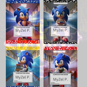 La imagen de portada del libro de composición de Sonic the Hedgehog puede agregar el nombre de cualquier niño en la etiqueta
