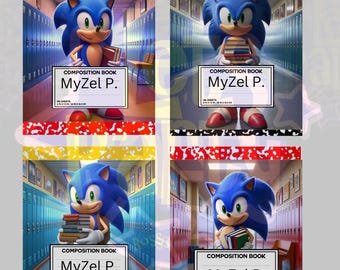 Sonic the Hedgehog Composition book cover image can add any childs name in label