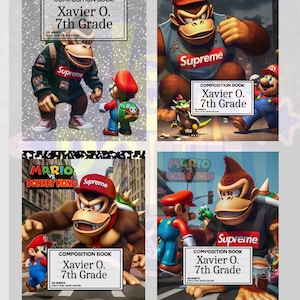 Cubiertas para cuaderno de composición, descarga digital, 4 por juego/tema, agregue el nombre de su hijo, se pueden cambiar de tamaño y editar