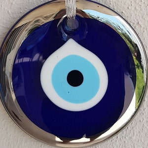 Silber Evil Eye Wandbehang, personalisiertes Geschenk, Vintage Handschrift Brief, alle Größen Silber Ornamente für Weihnachtsbaum