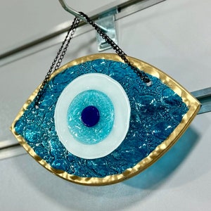 Colgante de pared de vidrio hecho a mano con forma de ojo malvado, decoración de pared oriental, decoración del hogar, regalo de inauguración de la casa, Nazar, opción de regalo, carta manuscrita vintage