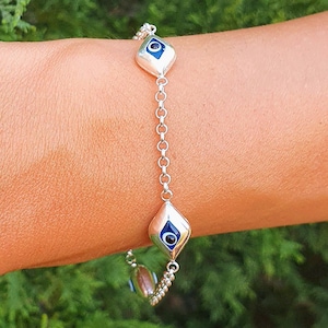 Handmade 925 Sterling Silver Evil Eye Bracelet, Custom Evil Eye Jewelry, Protection Bracelet, with Gift Letter Handwritten Letter