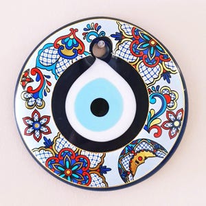 Colgante de pared con ojo malvado, regalo personalizado, letra manuscrita vintage, pintado a mano sobre vidrio, liquidación final. Todo por 2 USD.